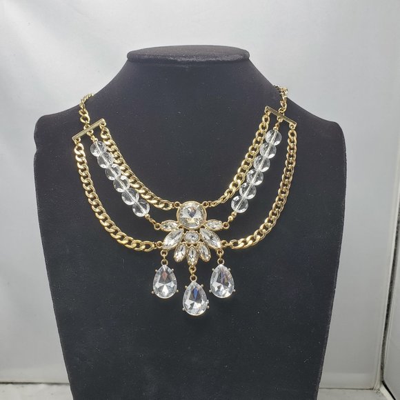 Bijou Drive 3 row gold chain with clear crystal stones necklace - Picture 2 of 7
